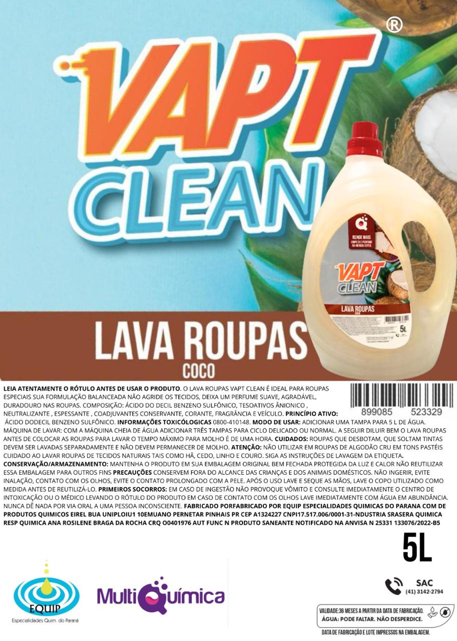 Sabão liquido lava roupas Vapt Clean 5L