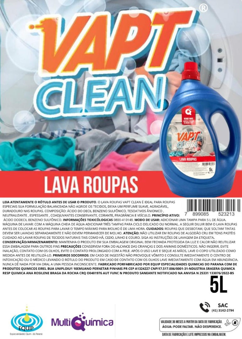 Sabão liquido lava roupas Vapt Clean 5L