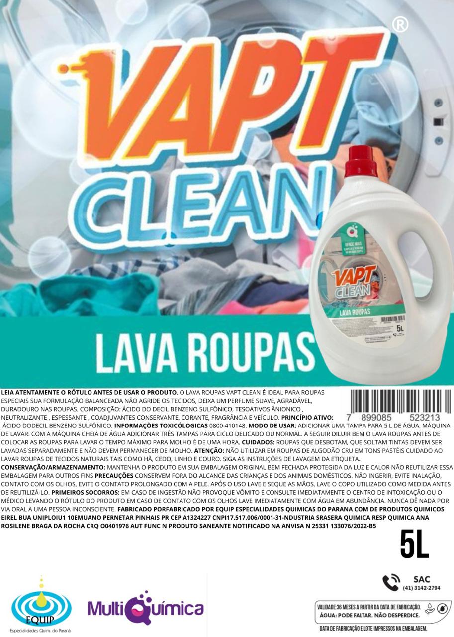 Sabão liquido lava roupas Vapt Clean 5L