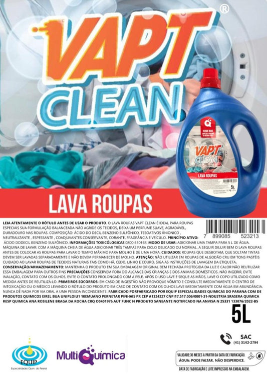 Sabão liquido lava roupas Vapt Clean 5L